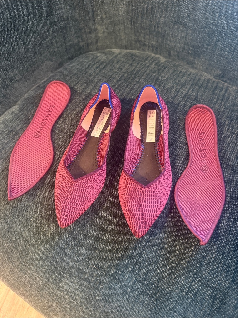 Rothy’s The Point Pink Burgundy Knit Pointed Toe Flats Women’s 8.5 NWOT - Picture 3 of 4